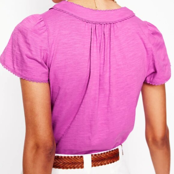 Boden Ava Short Sleeve Trim Top Radiant Orchid Purple Tee 2 - Picture 2 of 9